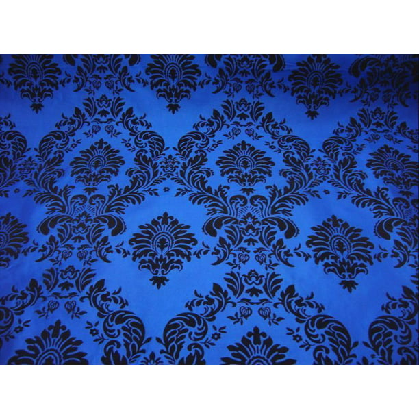 Royal Blue Flocked Velvet Fabric Upholstery/Curtain Drapery Material Per Yard
